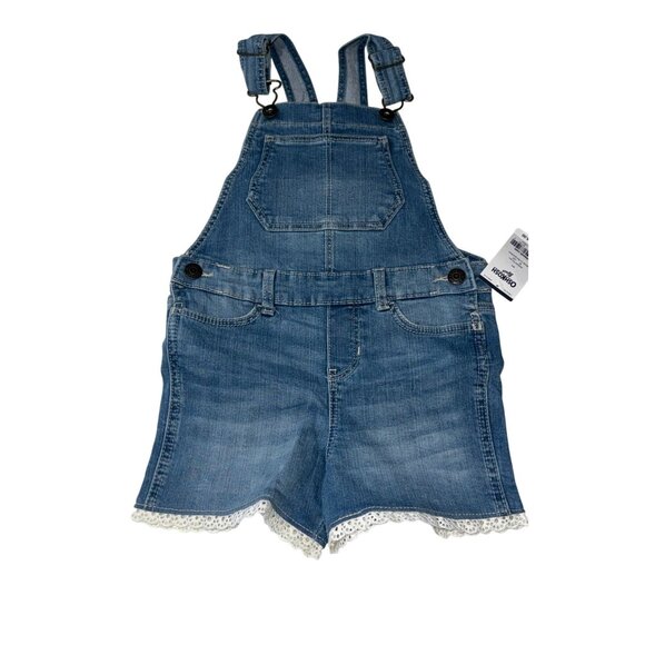 OshKosh Bgosh Girls Denim Bib Overalls With Lace Hem 4T Adjustable Straps - Picture 1 of 7